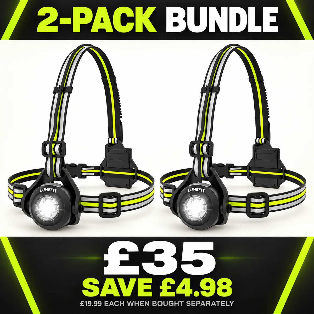 RUNNING CHEST LIGHT - GREEN JR0901 (2-PACK BUNDLE)