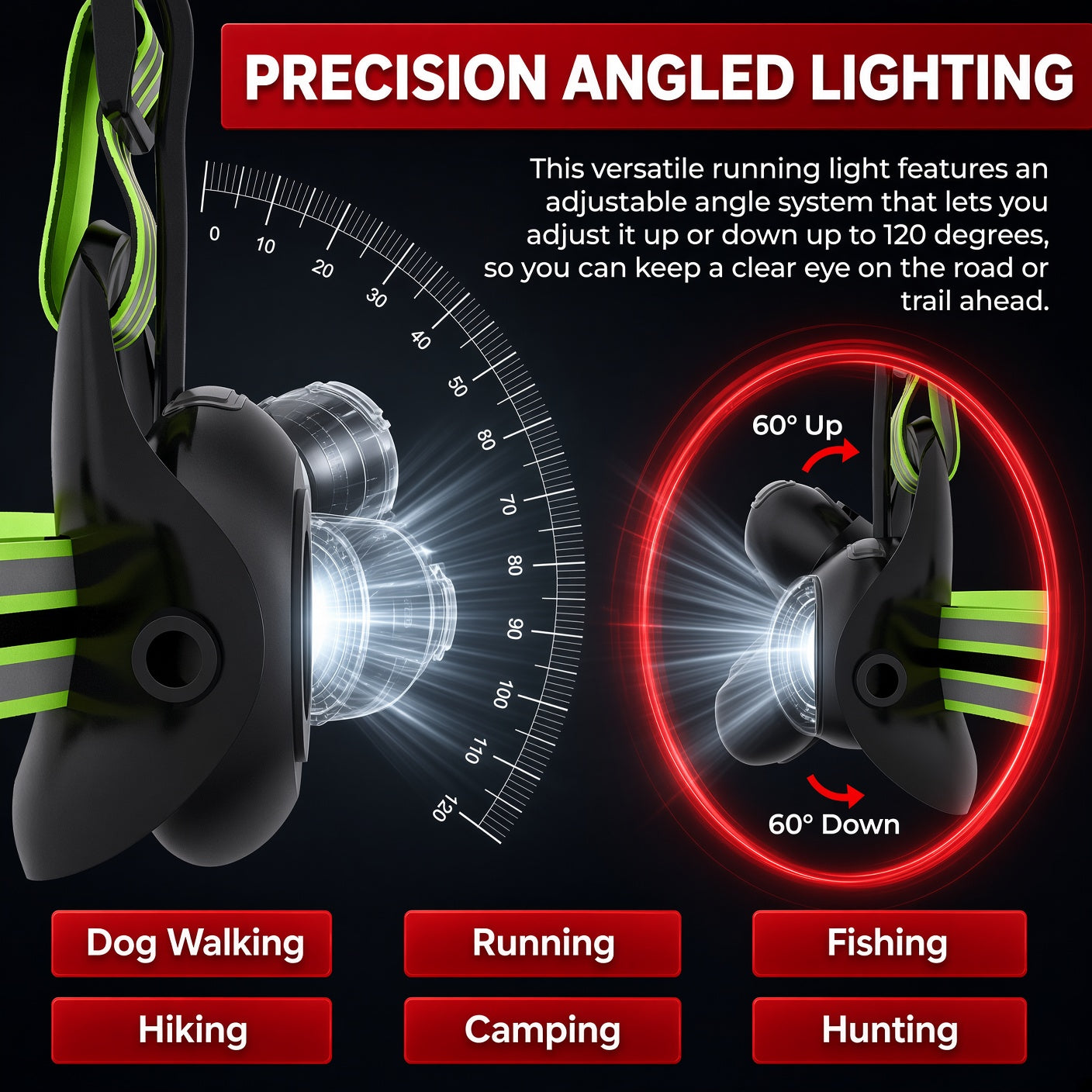 LUMEFIT running chest light with 120 degree adjustable beam angle