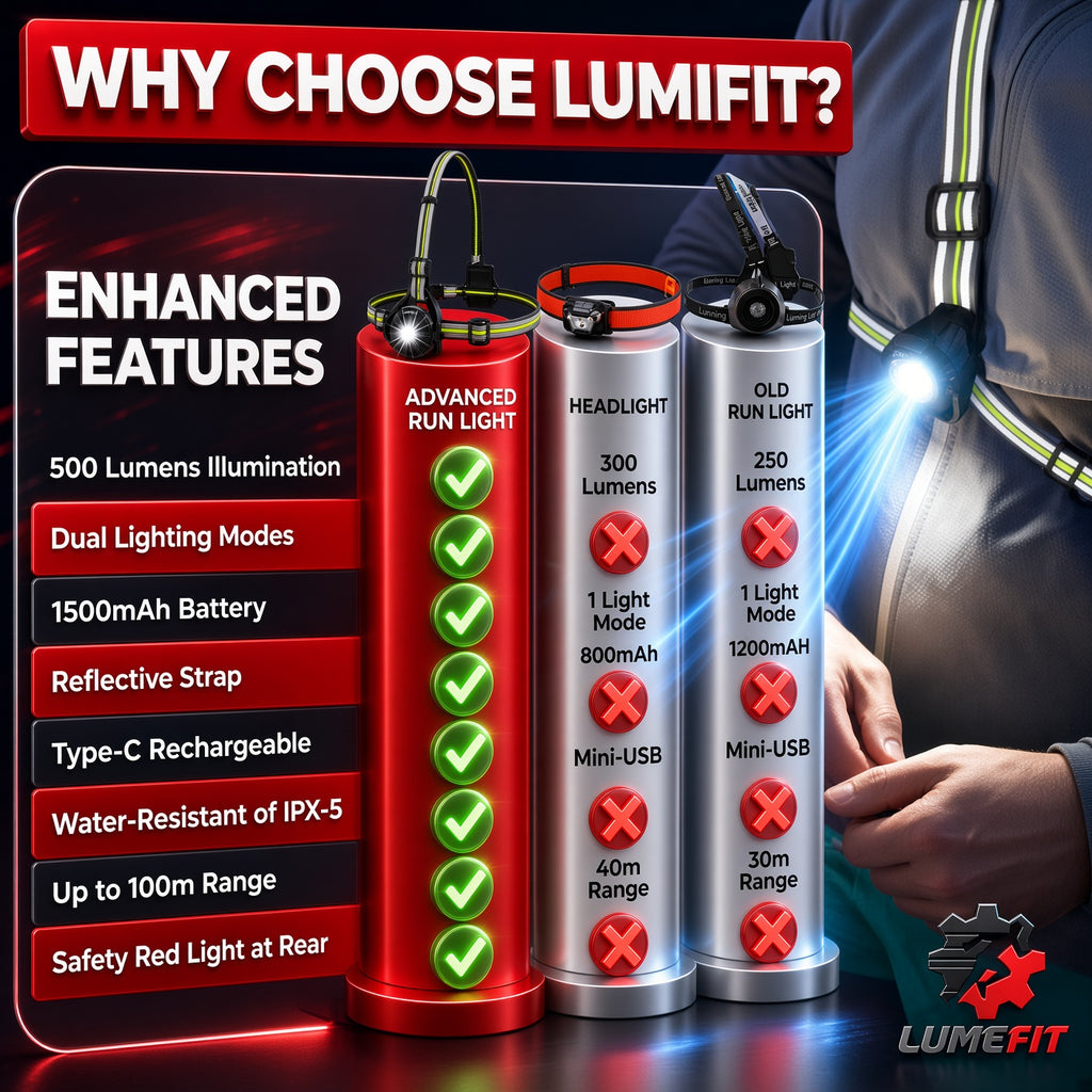 LUMEFIT 500 lumen rechargeable running chest light with reflective harness