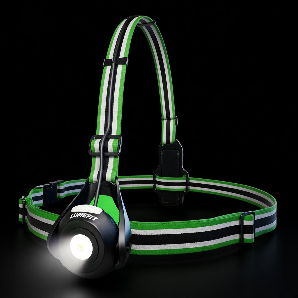 LUMEFIT green running chest light with reflective harness and bright front LED light