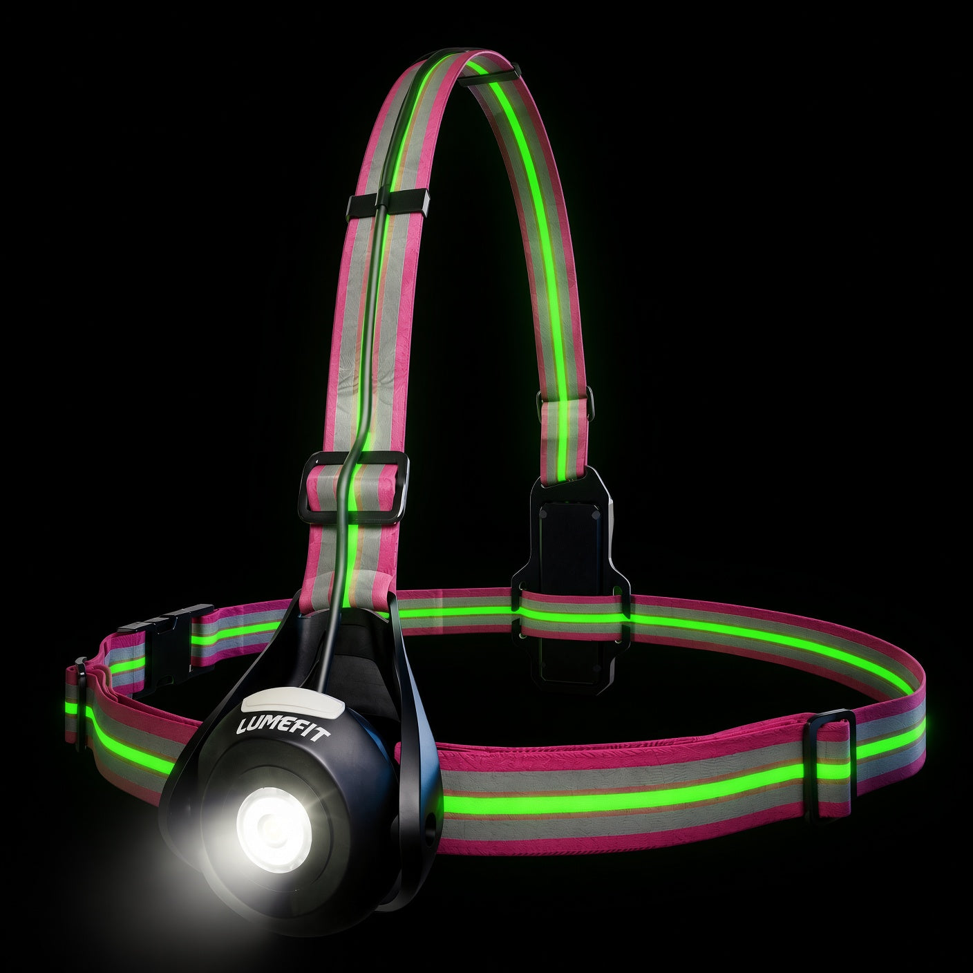 LUMEFIT pink reflective running chest light with bright front LED for running and walking at night