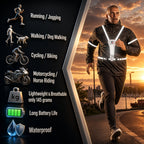 Man adjusting LUMEFIT LED running vest with reflective straps for a secure fit