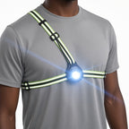 Front view of LUMEFIT running chest light with bright LED beam and reflective adjustable harness