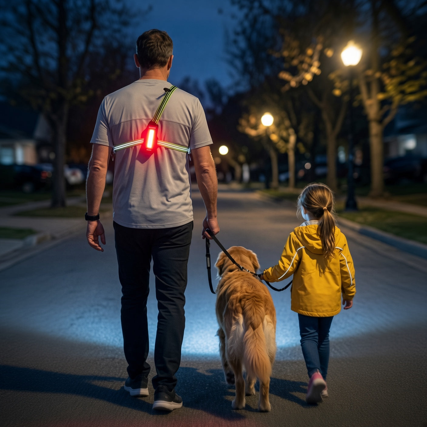 LUMEFIT running light with rear red safety light used while walking a dog at night