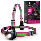 LUMEFIT rechargeable running chest light with pink reflective harness and product packaging