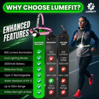 LUMEFIT rechargeable running chest light features compared with a traditional headlamp and basic running light