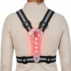 LUMEFIT 360 degree reflective running vest with LED safety lights, adjustable straps and reflective bands back red light