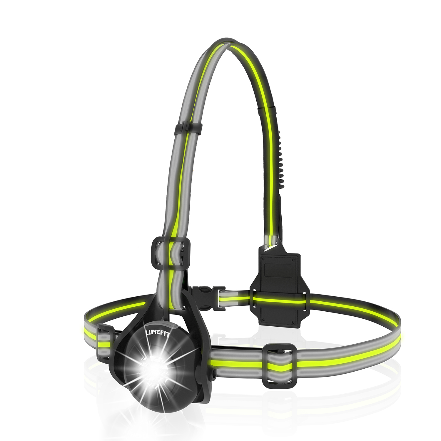 LUMEFIT Lauflicht mit Reflektoren, ideal zum Joggen und Laufen, mit 500  Lumen FrontTaschenlampe, 90° verstellbar, Laufgürtel mit  rundum-Reflektoren